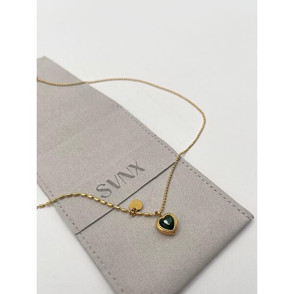 SVNX emerald green heart necklace with gold chain imported from the UK