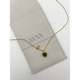 SVNX emerald green heart necklace with gold chain imported from the UK