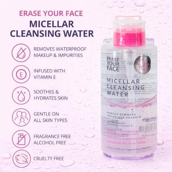 Erase Your Face micellar cleansing water 500ml (British brand)