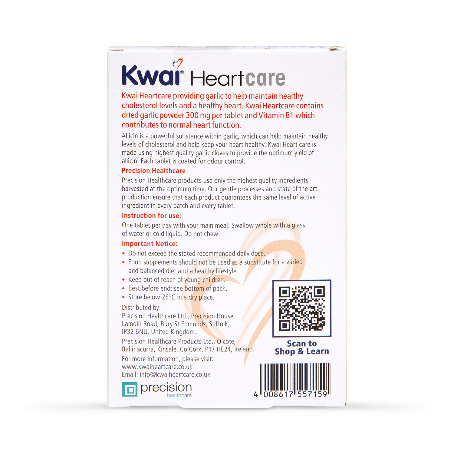 Kwai Heartcare One-a-Day Garlic Supplement 100 Tablets, UK version