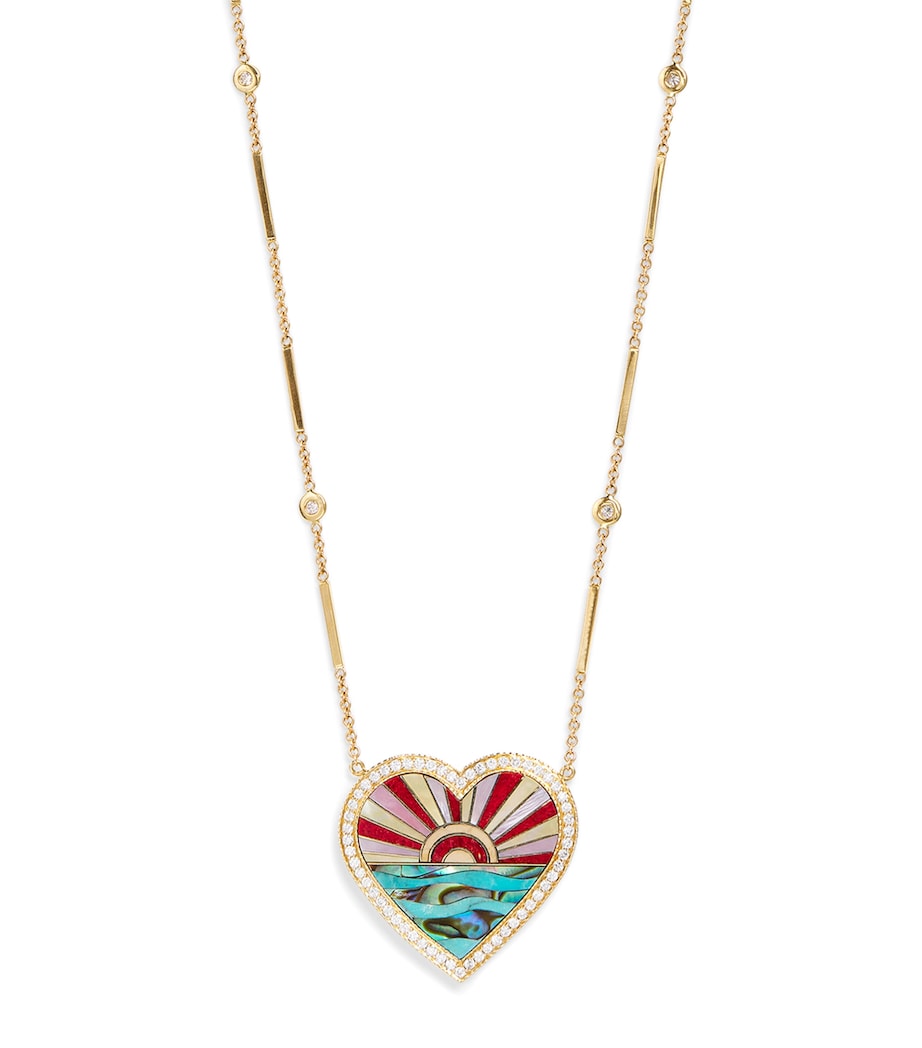Jacquie Aiche yellow gold diamond turquoise pearl heart necklace (British brand)
