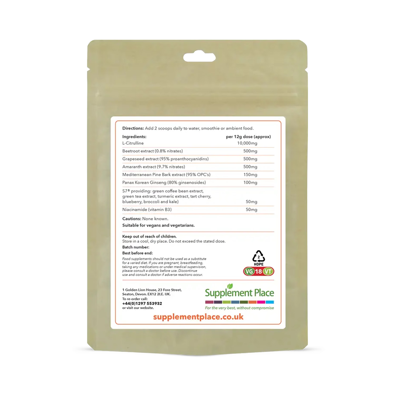 Supplement Place N.O. Max Powder 500g (British brand)