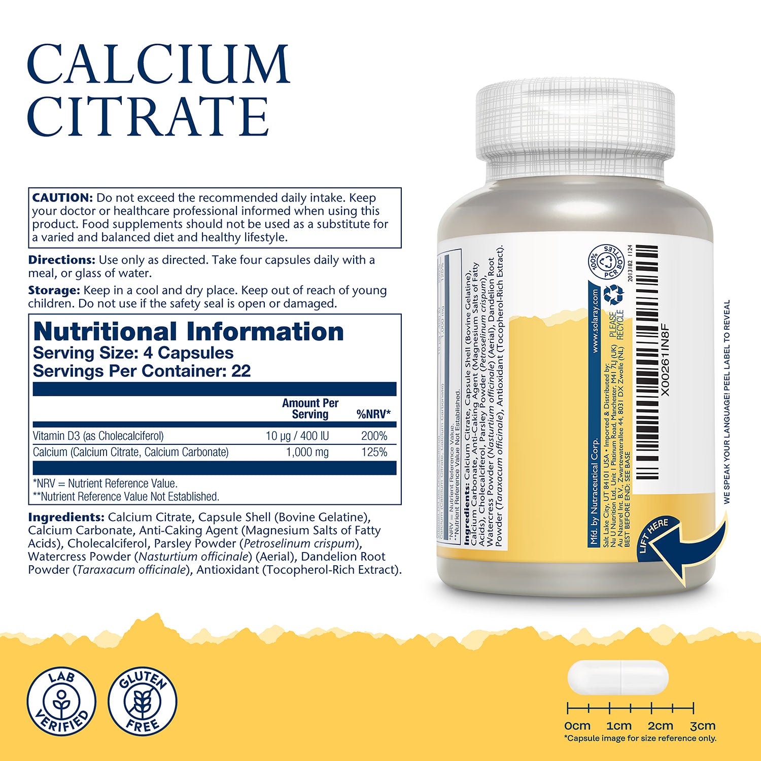 Solaray Calcium Citrate with Vitamin D 90 capsules (British brand)