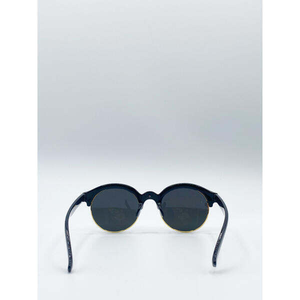 SVNX schwarze runde Sonnenbrille mit blauen Revo-Gläsern und Golddetail, importiert aus dem Vereinigten Königreich