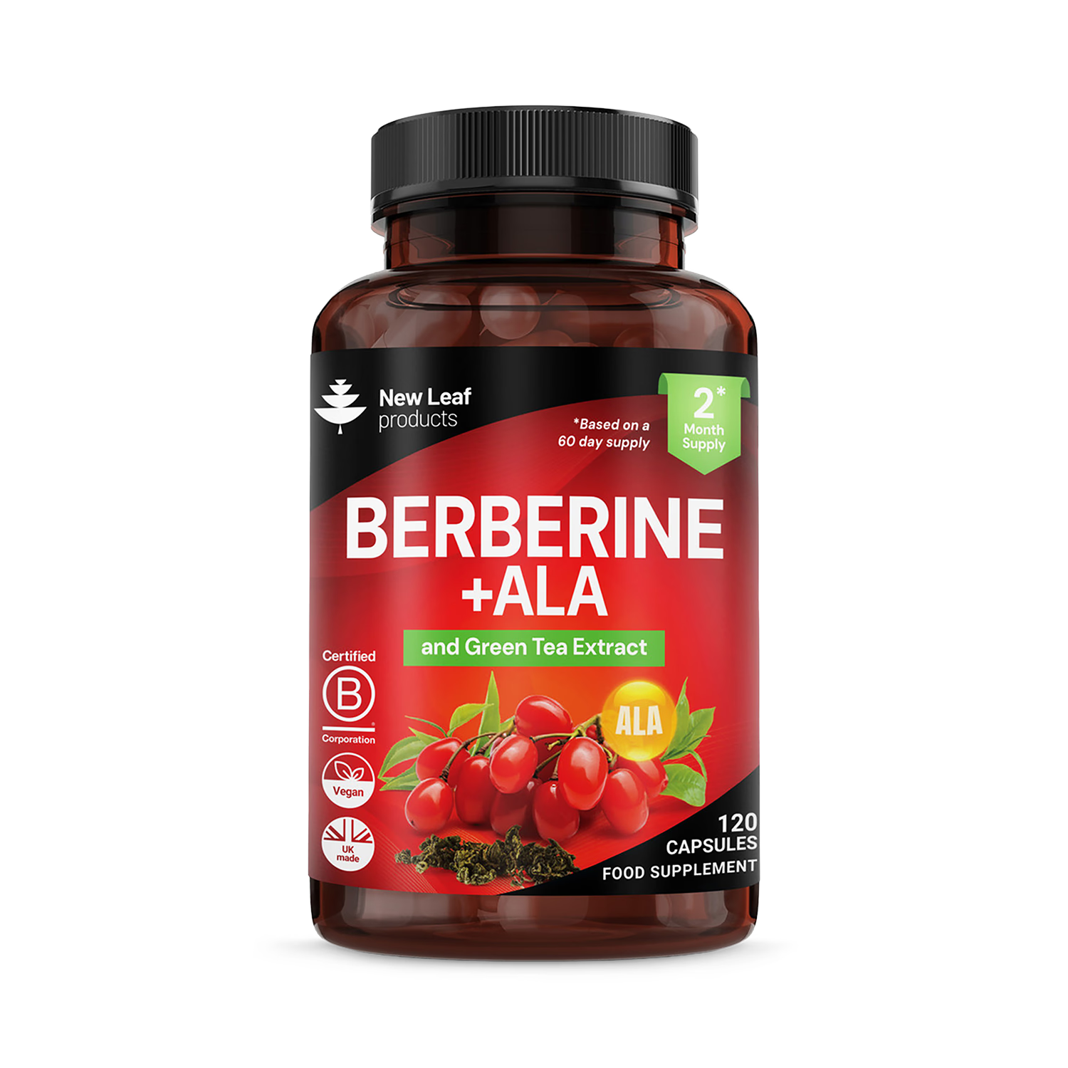 New Leaf Berberine supplement with ALA 120 capsules, UK version