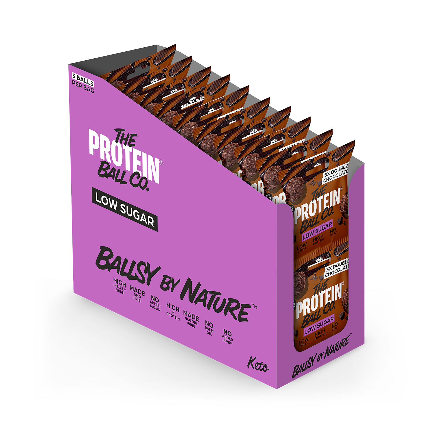 Ballsy Double Chocolate low sugar bar 25g case 20, UK version