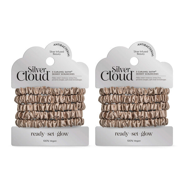 Silver Cloud satin scrunchies caramel 5 pack, UK version