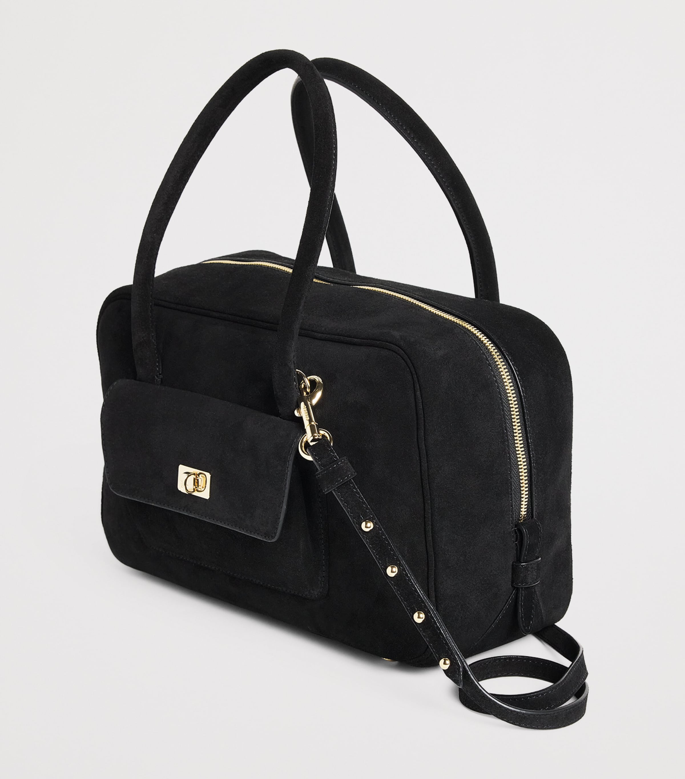 Sandro Paris suede top-handle bag with gold-tone hardware - British product
