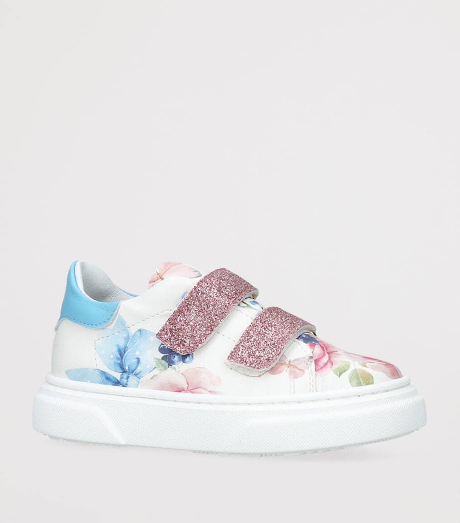 Monnalisa floral print leather sneakers for children with Velcro fastening, imported from the UK