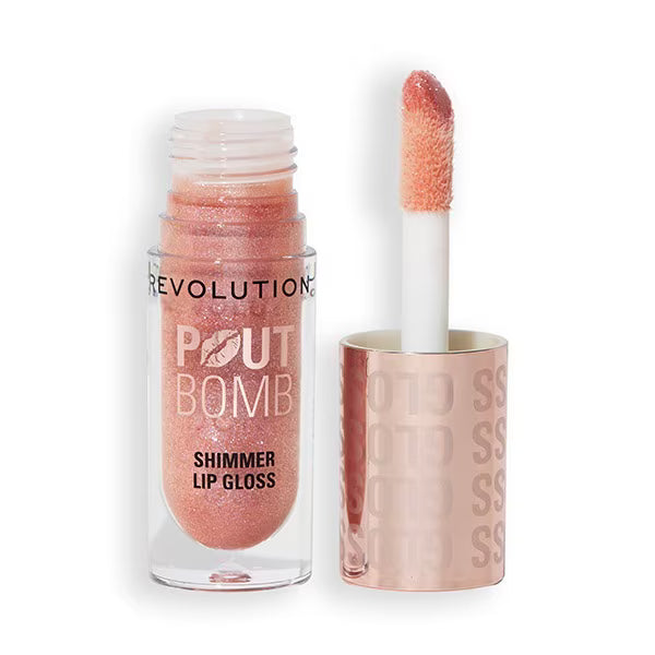Revolution Pout Bomb Shimmer Nude lip gloss, imported from the UK