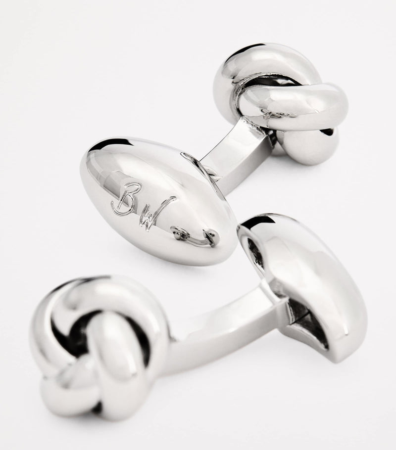 Babette Wasserman rhodium-plated metal knot cufflinks (British brand)