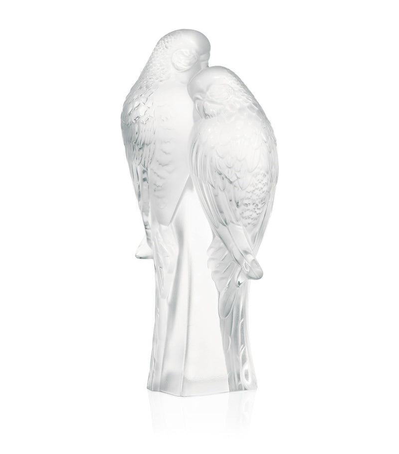 Lalique Crystal Parakeets Sculpture, UK version