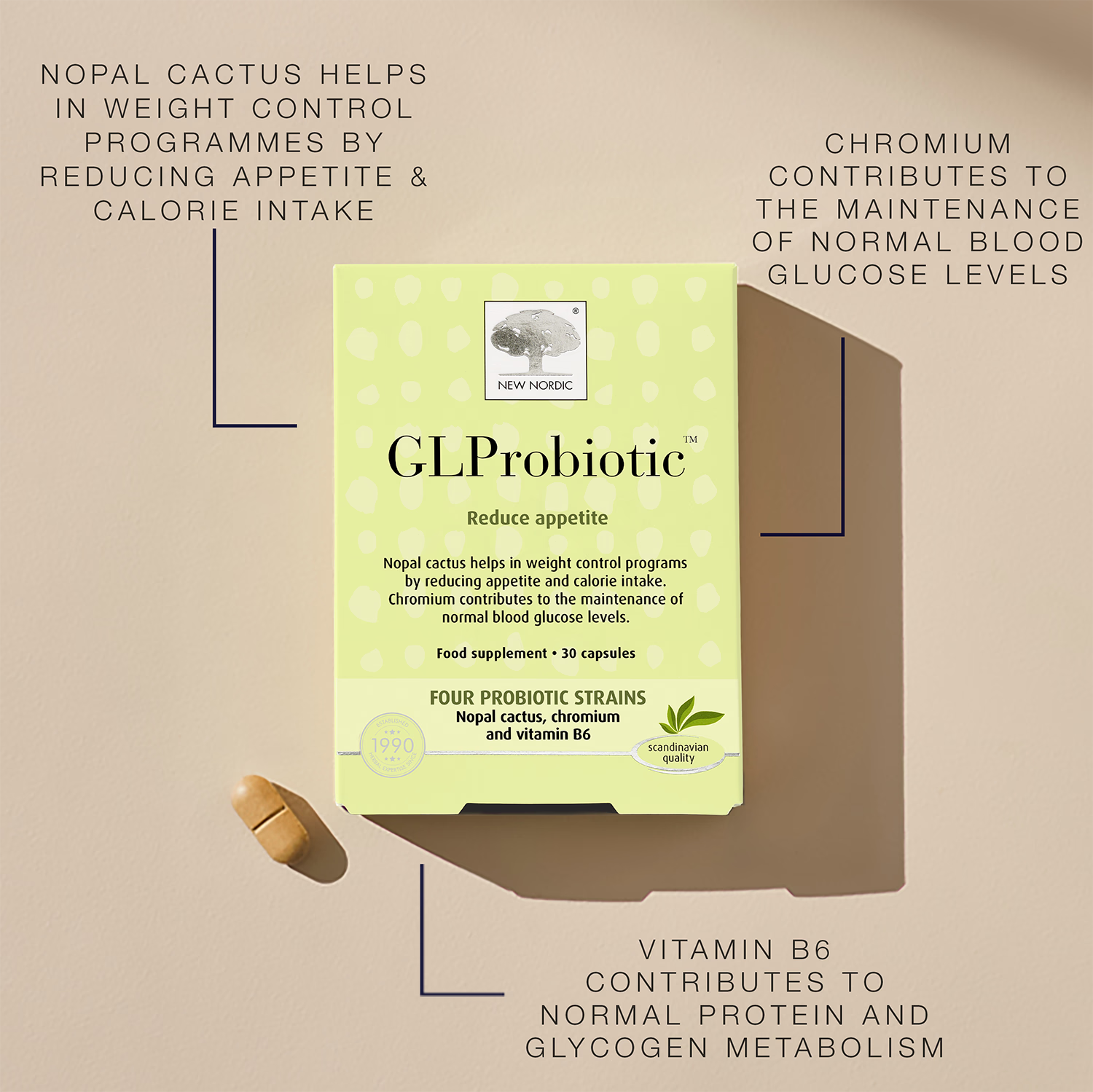 New Nordic GLProbiotic probiotic supplement 30 capsules (British brand)