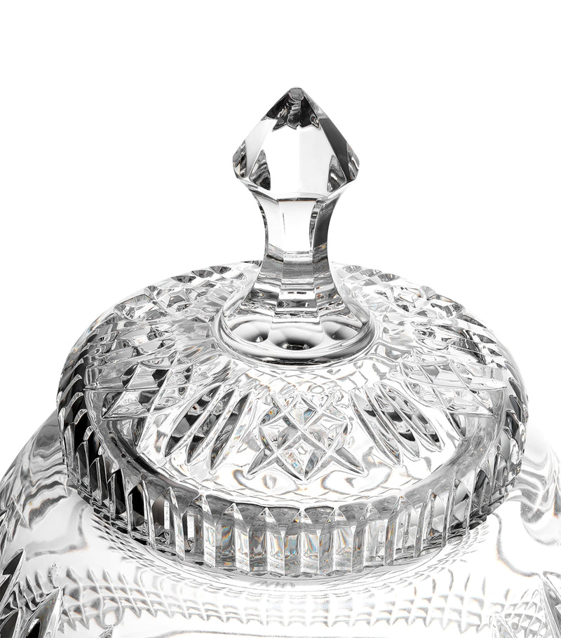 Waterford Crystal Mastercraft cookie jar with intricate pattern, 33.5cm height (British brand)