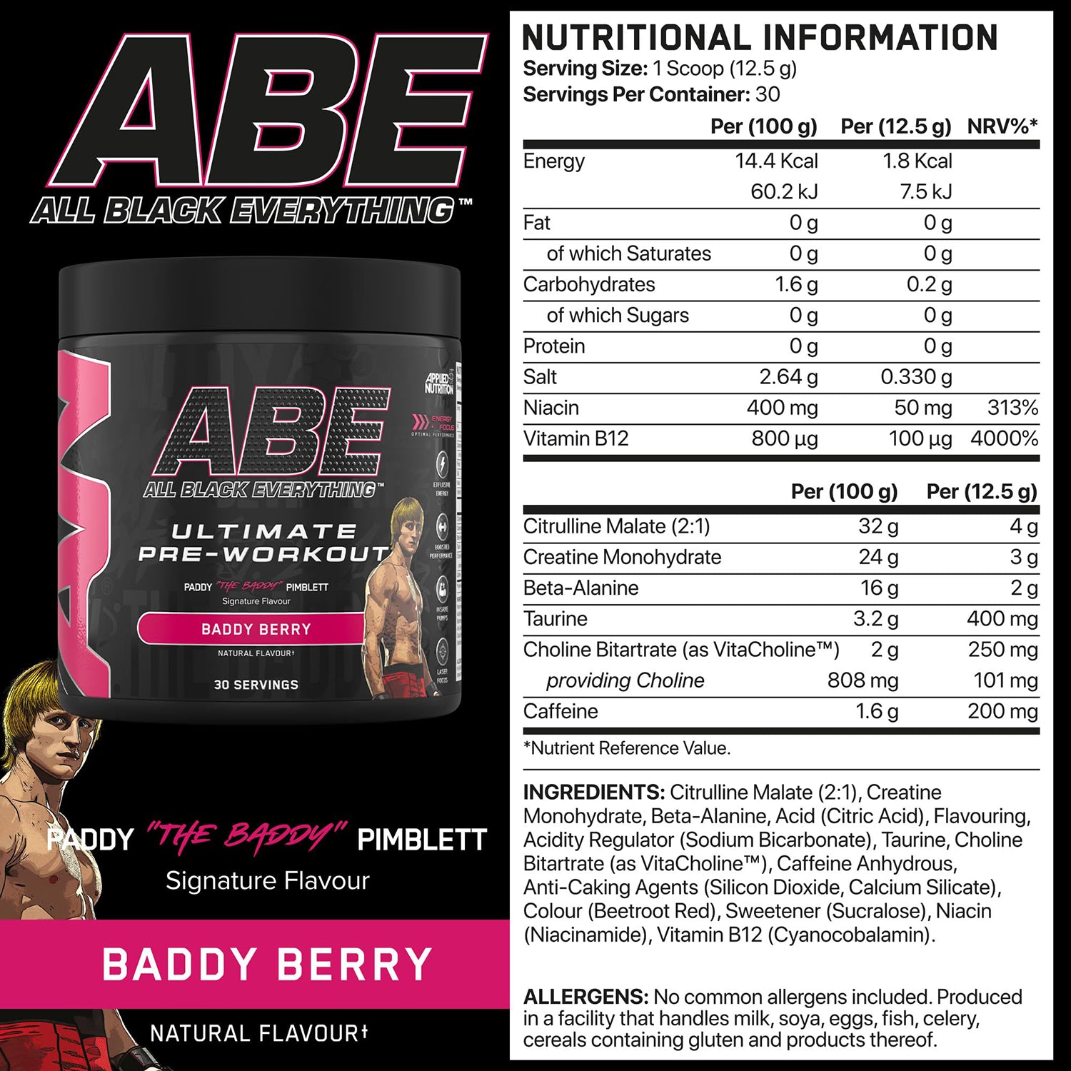 Applied Nutrition ABE Pre-Workout Baddy Berry 375g, imported from the UK