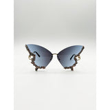 SVNX butterfly sunglasses blue crystal detail gold metal frame, imported from the UK