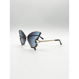 SVNX butterfly sunglasses blue crystal detail gold metal frame, imported from the UK