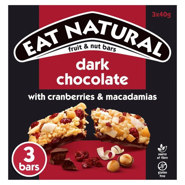 Eat Natural Dark Chocolate Cranberries & Macadamias Bars   3 x 40g Food Cupboard M&S   