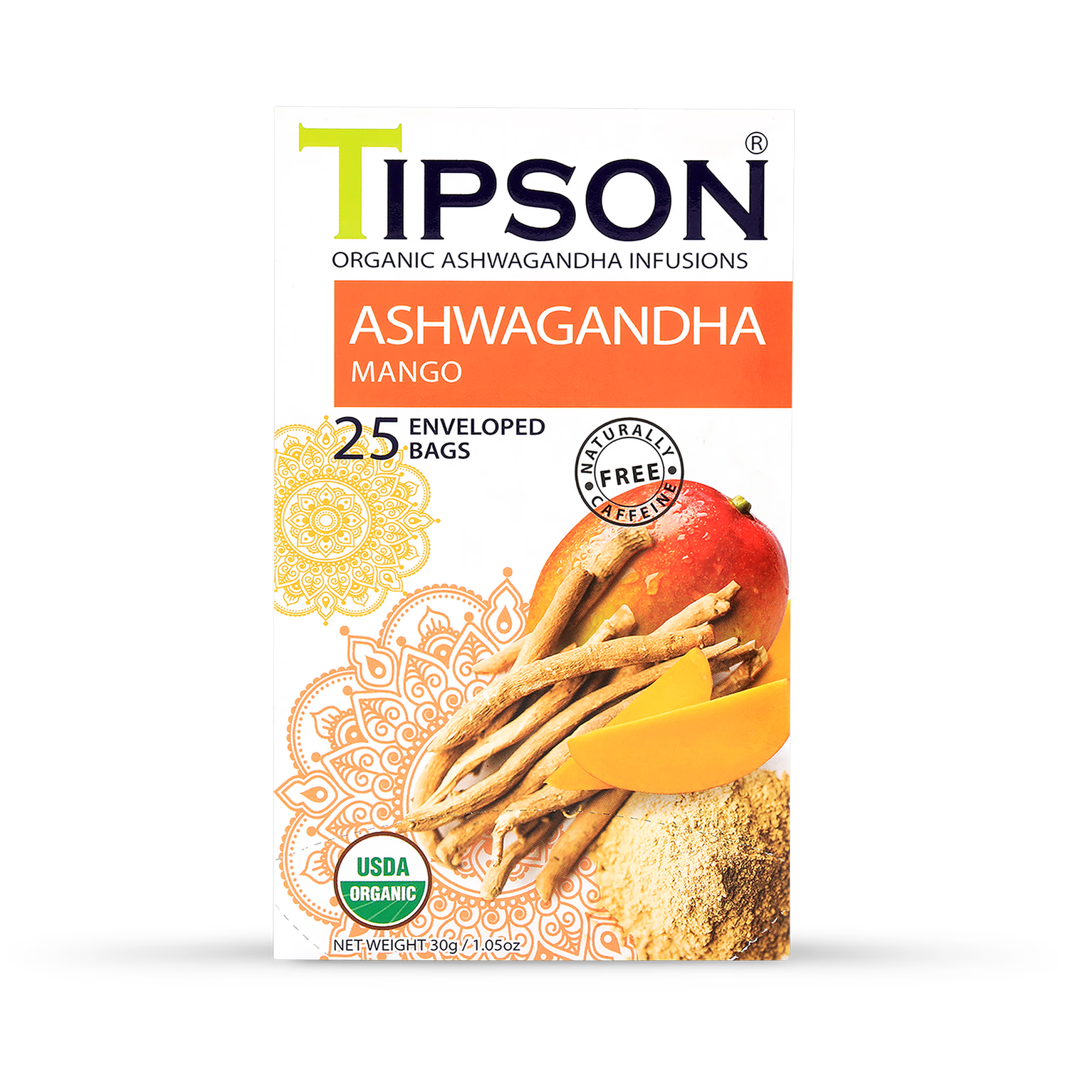 Tipson organic ashwagandha mango tea bags 25 count (British brand)