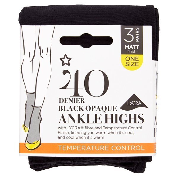 Superdrug 3 Pack 40 Denier Opaque Ankle Tights - Black