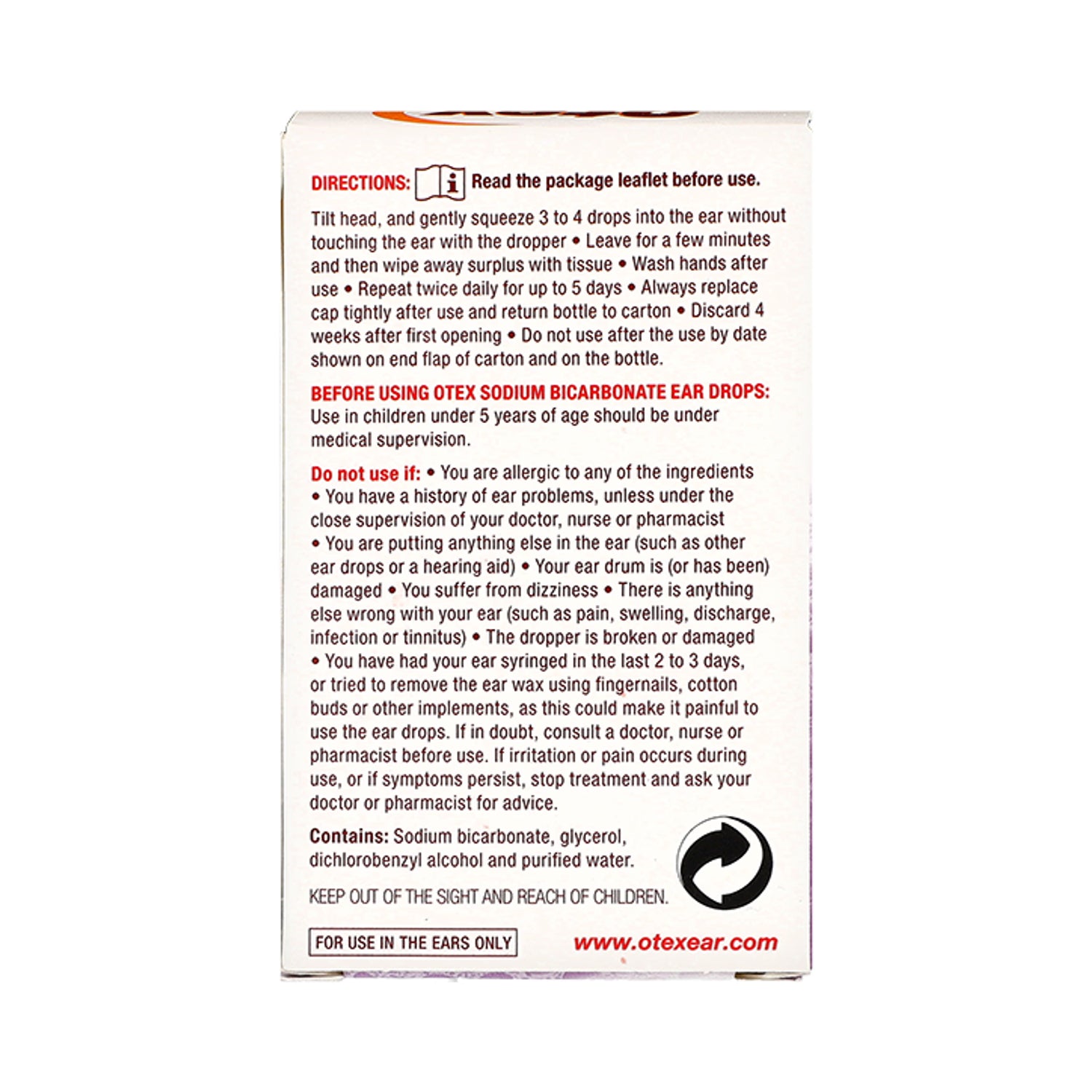 Otex sodium bicarbonate ear drops 10ml (British brand)
