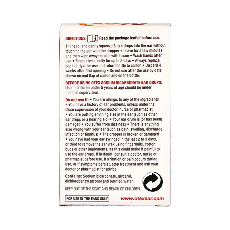 Otex sodium bicarbonate ear drops 10ml (British brand)