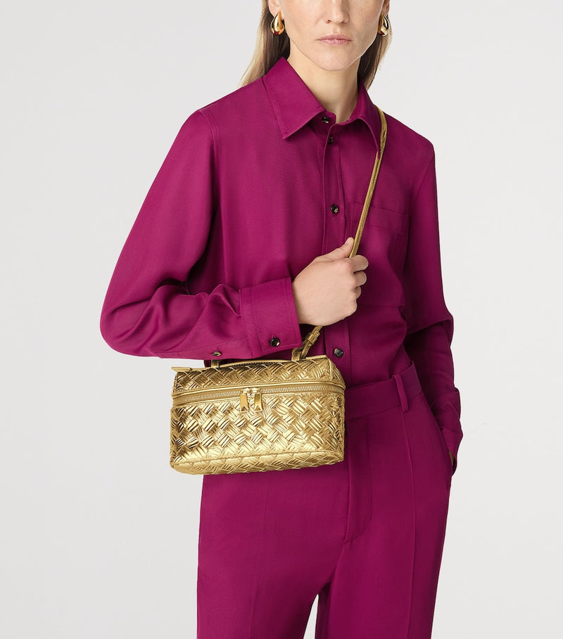 Bottega Veneta Bang Bang vanity case metallic calfskin gold hardware, imported from the UK