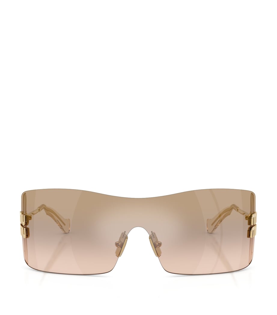 Lunettes de soleil bouclier sans monture Miu Miu avec branches en métal (marque britannique)