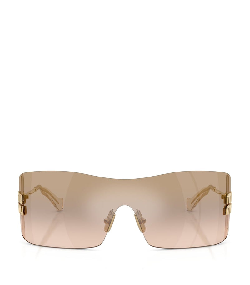 Lunettes de soleil bouclier sans monture Miu Miu avec branches en métal (marque britannique)