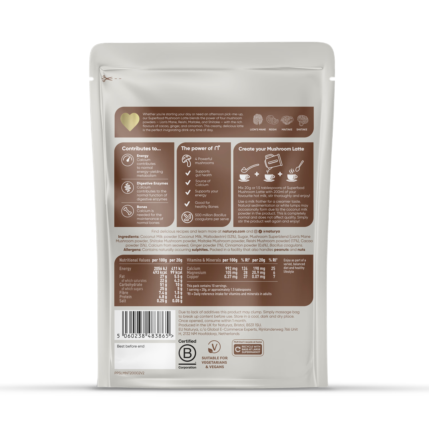 Naturya mushroom latte superfood blend 200g (British brand)