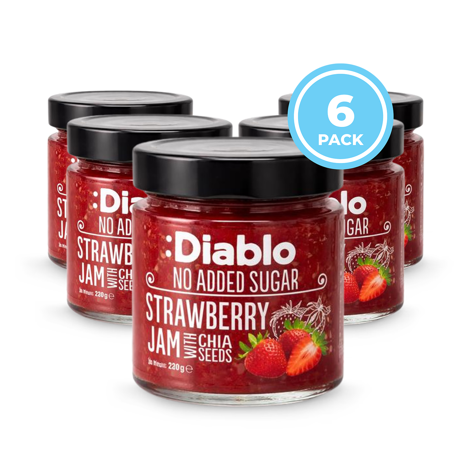 Diablo no added sugar strawberry jam 230g jar (British brand)