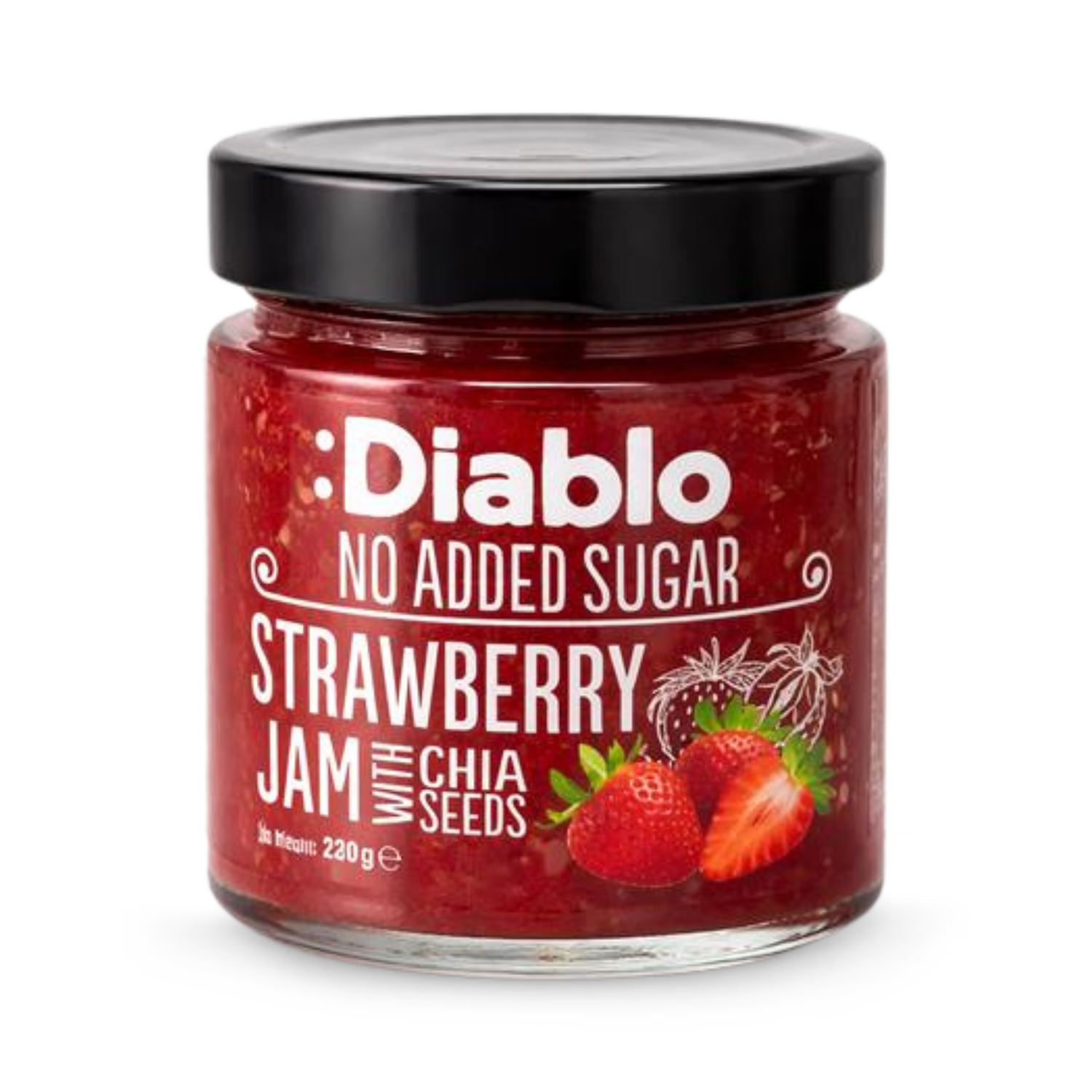 Diablo no added sugar strawberry jam 230g jar (British brand)