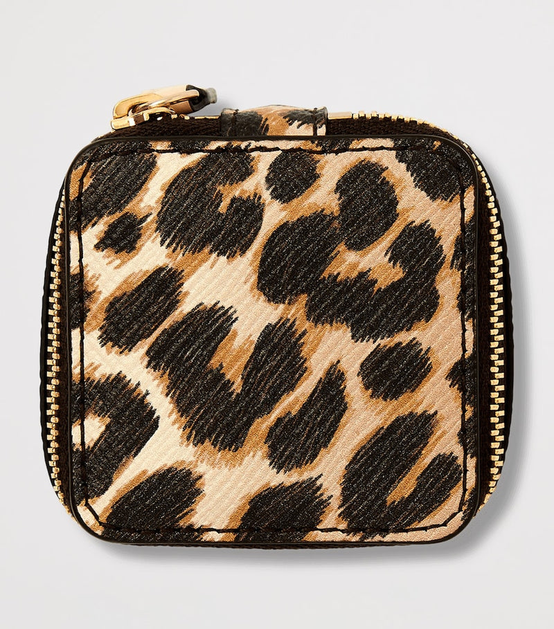 Smythson leopard print crossgrain leather trinket case, imported from the UK