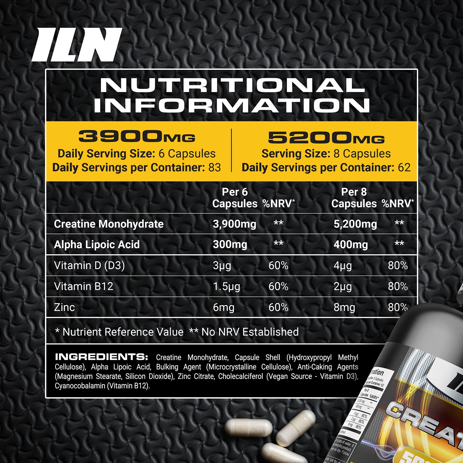 Creatine capsules 5200mg 500 vegan capsules, imported from the UK