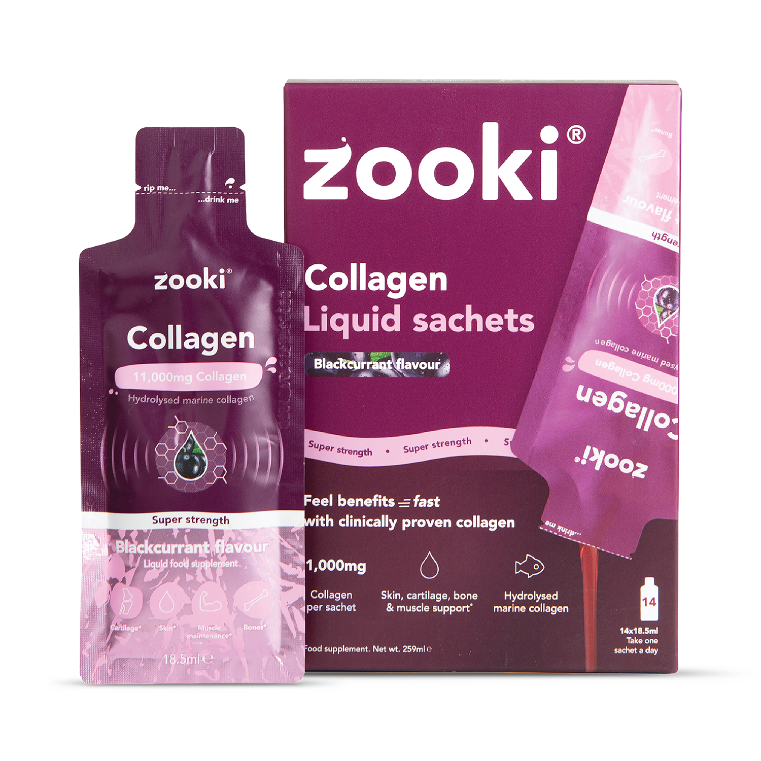 Zooki marine collagen blackcurrant 14 sachets, UK version