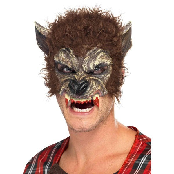 Smiffys werewolf half face latex mask with fur and teeth, UK version