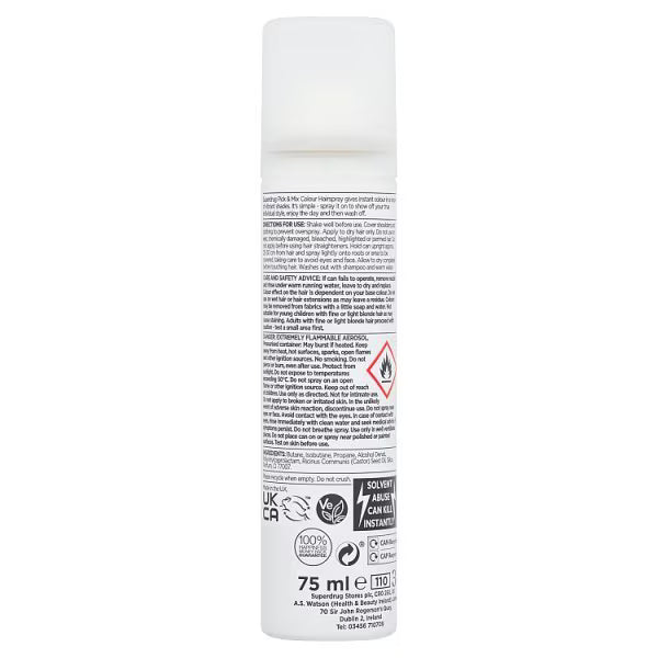 Superdrug Hair Colour Spray Blue 75ml, imported from the UK