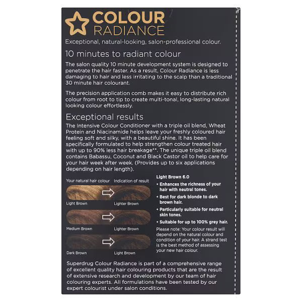 Superdrug Permanent Hair Colour Light Brown 6.0 (British brand)