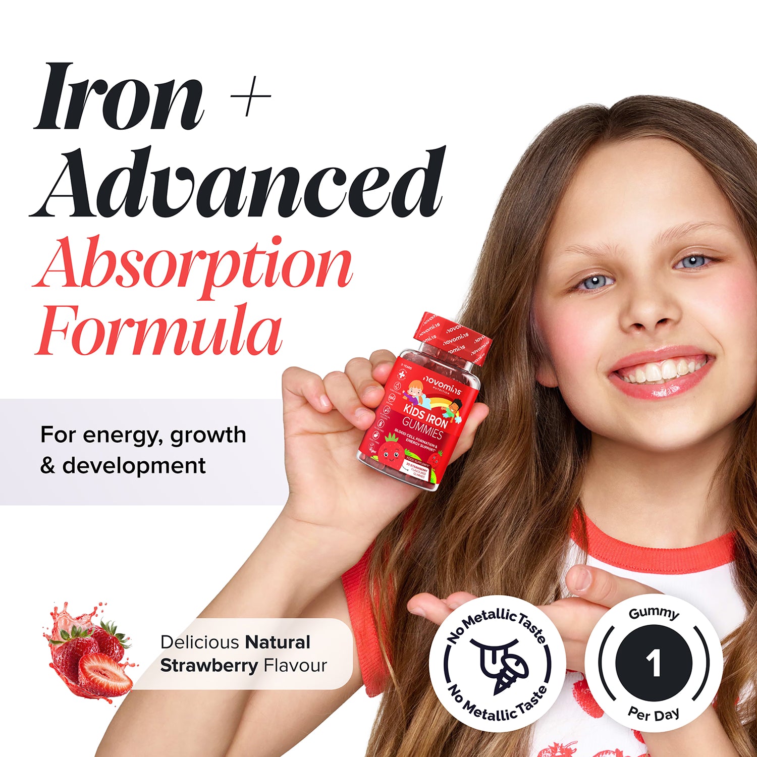 Novomins kids iron strawberry gummies 30, UK version