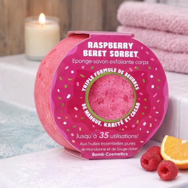 Bomb Cosmetics body buffer soap sponge Raspberry Beret - British product