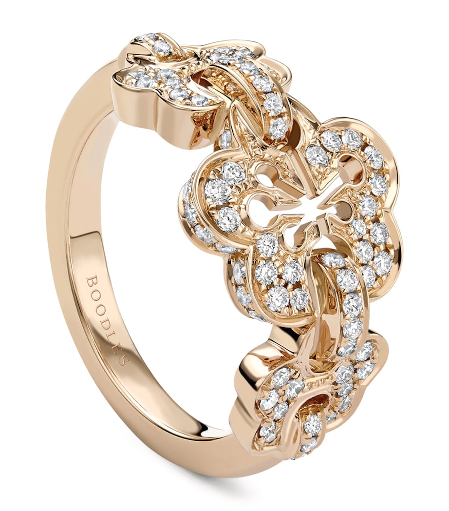 Boodles Blossom triple-motif ring rose gold diamonds - British product