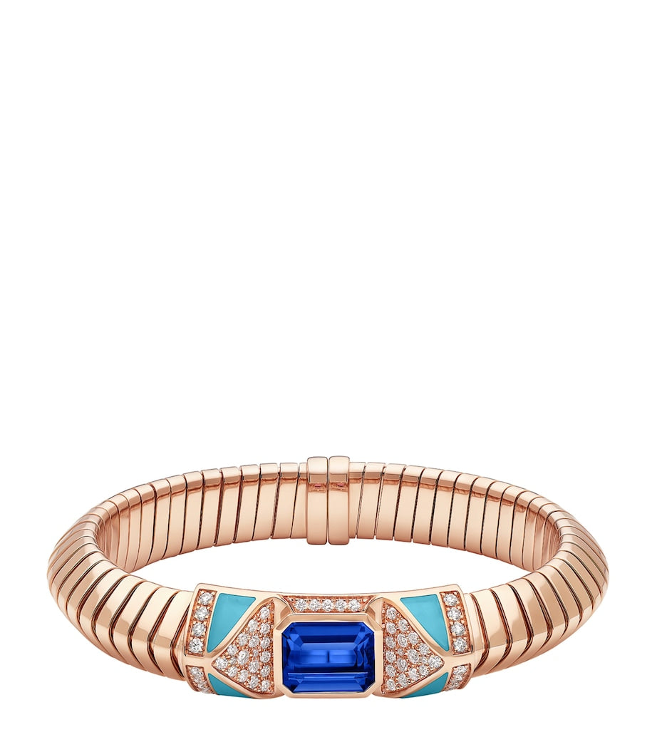 Bvlgari Tubogas bracelet rose gold diamonds tanzanite turquoise - British product