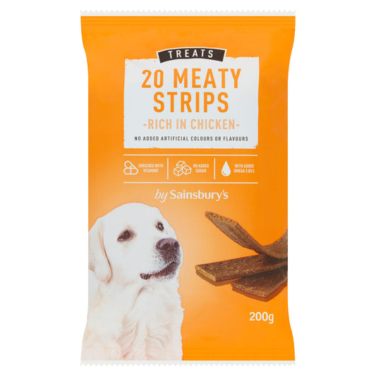 Sainsbury's Meaty Strip Dog Treats with Chicken x20 200g Dog and Puppy Treats Sainsburys   