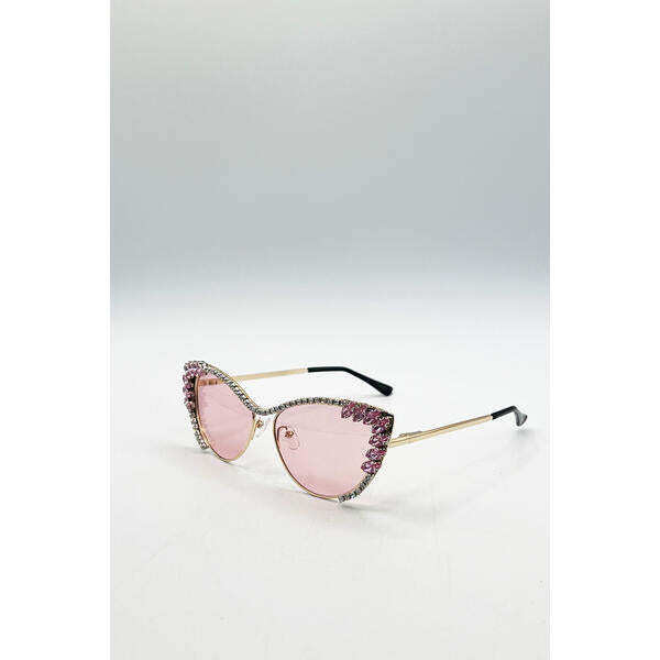 SVNX cat-eye sunglasses pink lenses gold frame, imported from the UK