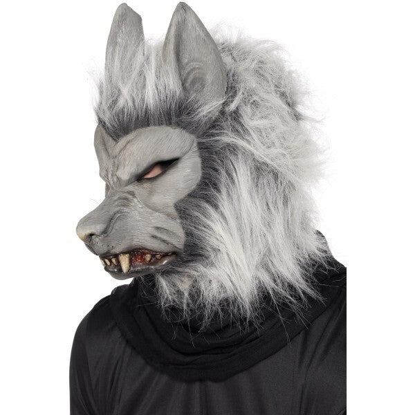 Smiffys werewolf grey latex mask with hair and ears, UK version