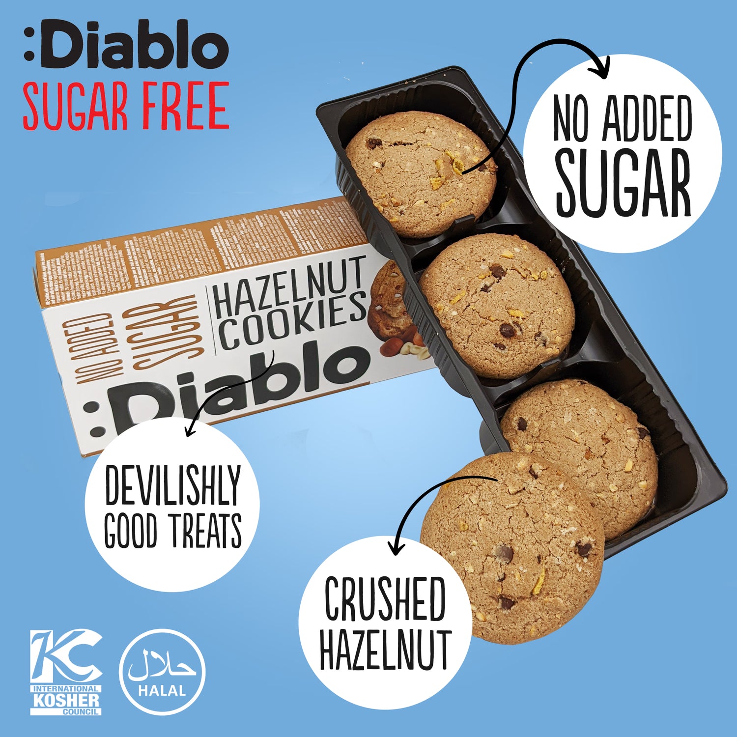 Diablo no added sugar hazelnut cookies 135g, UK version