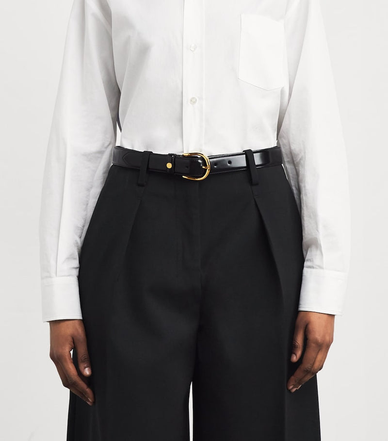 Harrods black leather belt with gold-tone H-branded stud (British brand)
