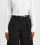 Harrods black leather belt with gold-tone H-branded stud (British brand)