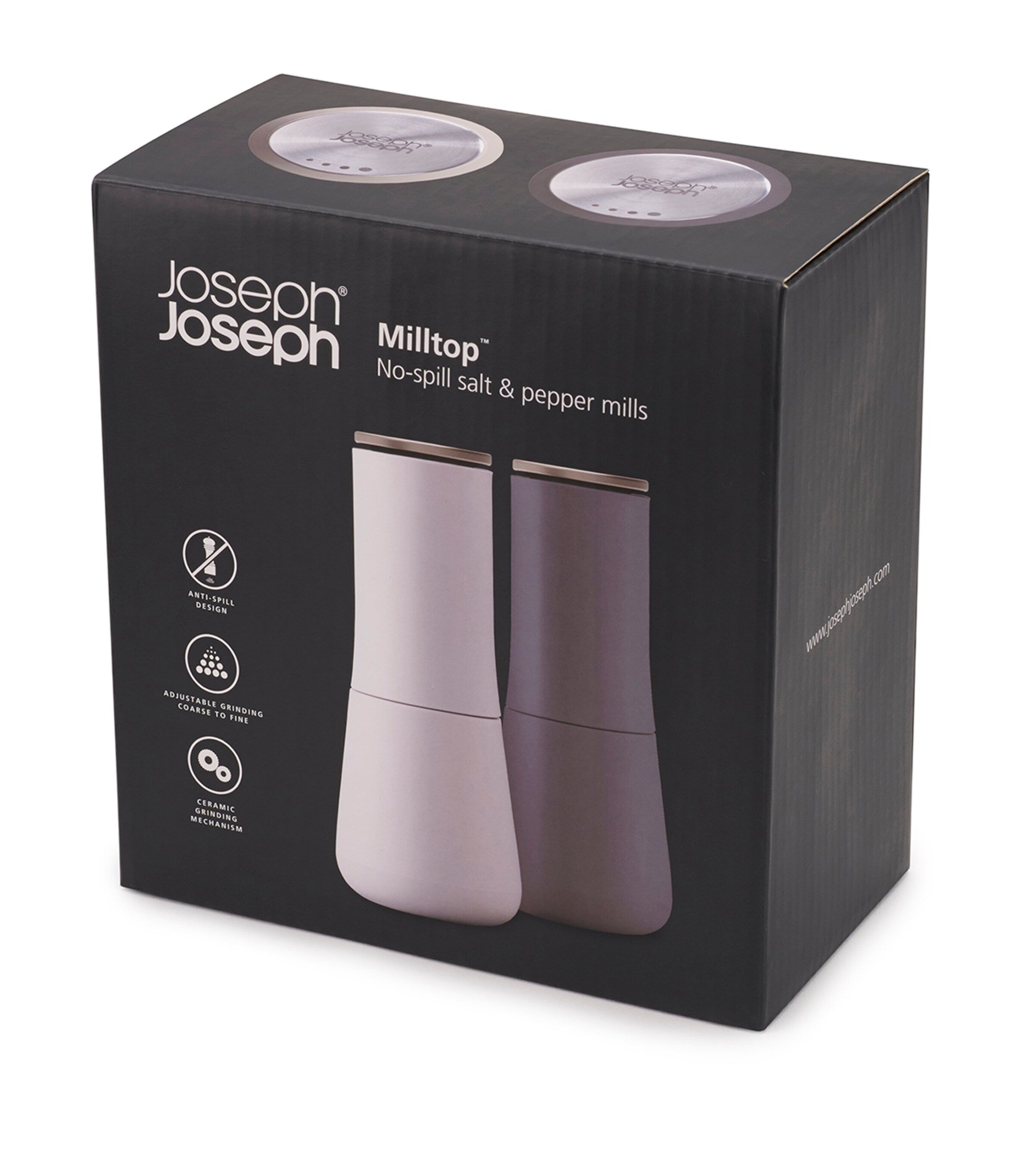 Joseph Joseph Milltop salt and pepper mills, UK version