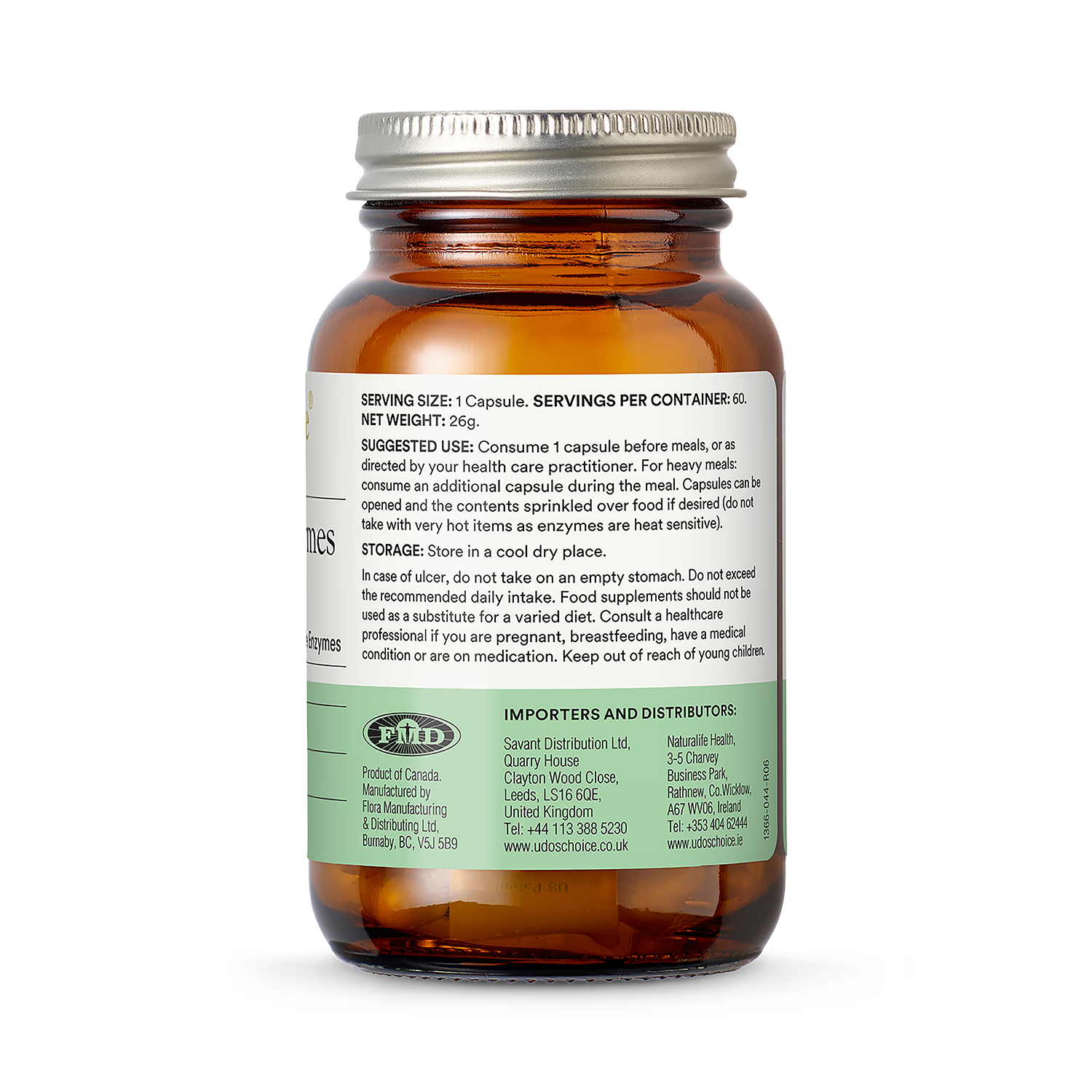 Udo's Choice digestive enzyme blend 176mg 60 vegecaps, imported from the UK